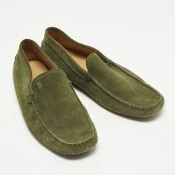 Pre Owned Tod's Size 43 Green Suede Slip On Driver Loafers