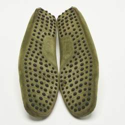 Pre Owned Tod's Size 43 Green Suede Slip On Driver Loafers