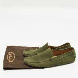 Pre Owned Tod's Size 43 Green Suede Slip On Driver Loafers