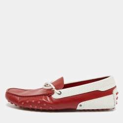 Pre Owned Tod's  X Ferrari  Gommino Size 42.5 Red/White Leather Loafers