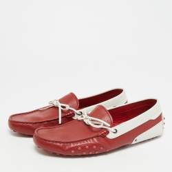 Pre Owned Tod's  X Ferrari  Gommino Size 42.5 Red/White Leather Loafers