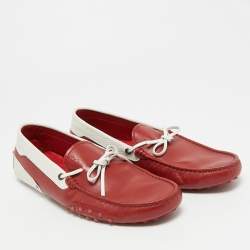 Pre Owned Tod's  X Ferrari  Gommino Size 42.5 Red/White Leather Loafers