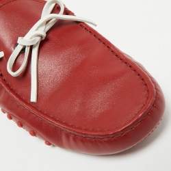 Pre Owned Tod's  X Ferrari  Gommino Size 42.5 Red/White Leather Loafers