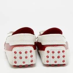 Pre Owned Tod's  X Ferrari  Gommino Size 42.5 Red/White Leather Loafers