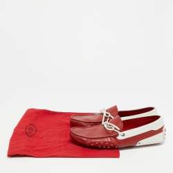 Pre Owned Tod's  X Ferrari  Gommino Size 42.5 Red/White Leather Loafers