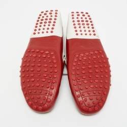 Pre Owned Tod's  X Ferrari  Gommino Size 42.5 Red/White Leather Loafers