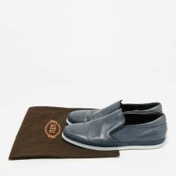 Pre Owned Tod's Size 42.5 Navy Blue Leather Slip On Sneakers