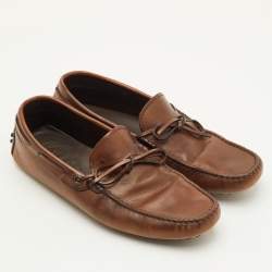 Pre Owned Tod's Gommino Size 41 Brown Leather Slip On Loafers
