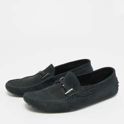 Pre Owned Tod's Double T Size 43 Navy Blue Suede Loafers