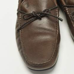 Pre Owned حذاء لوفرز تودز دوب يا جلد بني داكن بحرف T مزدوج سهل الارتداء مقاس 41.5