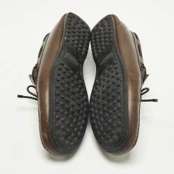 Pre Owned حذاء لوفرز تودز دوبيا جلد بني داكن بحرف T مزدوج سهل الارتداء مقاس 41.5