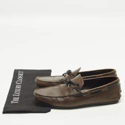 Pre Owned حذاء لوفرز تودز دوبيا جلد بني داكن بحرف T مزدوج سهل الارتداء مقاس 41.5