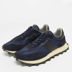 مملوكة مسبقًا حذاء رياضي تودز بقماش النيوبرين والجلد السويدي أزرق كحلي منخفض من أعلى مقاس 45.5