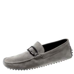 Tod's Grey Suede Braided Bit Loafers 