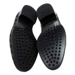 Pre Owned Tod's Metallic Black And Gold Brocade Fabric Slip On Loafers Size 42