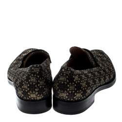 Pre Owned Tod's Metallic Black And Gold Brocade Fabric Slip On Loafers Size 42