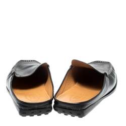Pre Owned Tod's Black Leather Flat Loafer Mules Size 42.5