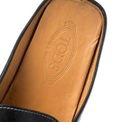 Pre Owned Tod's Black Leather Flat Loafer Mules Size 42.5