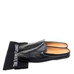 Pre Owned Tod's Black Leather Flat Loafer Mules Size 42.5