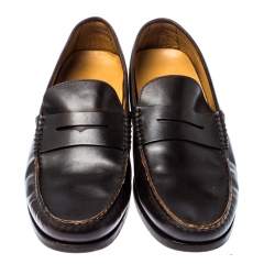 Pre Owned حذاء لوفرز تودز بيني جلد بني داكن مقاس 44.5