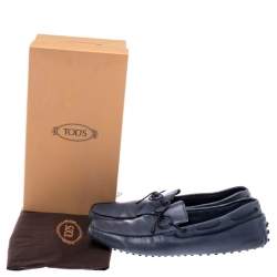 Tod’s Grey Leather Bow Slip On Loafers Size 45.5