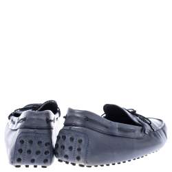 Tod’s Grey Leather Bow Slip On Loafers Size 45.5