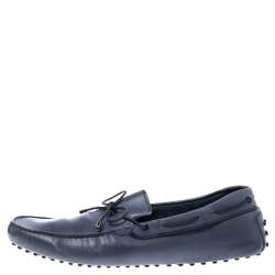 Tod’s Grey Leather Bow Slip On Loafers Size 45.5
