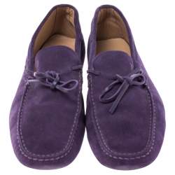 Pre Owned حذاء لوفرز تودز سليب بفيونكة جلد وسويدي بنفسجي مقاس 45.5