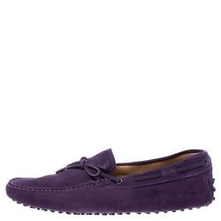 Pre Owned حذاء لوفرز تودز سليب بفيونكة جلد وسويدي بنفسجي مقاس 45.5