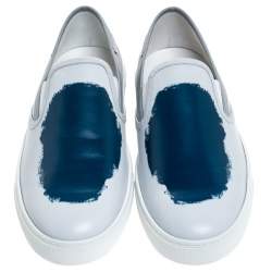 مملوكة مسبقًا Tod's Grey/Blue Leather Paint Splotch Slip On Sneakers Size 43