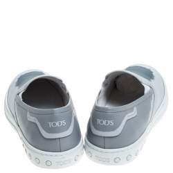 مملوكة مسبقًا Tod's Grey/Blue Leather Paint Splotch Slip On Sneakers Size 43