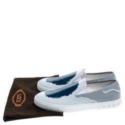 مملوكة مسبقًا Tod's Grey/Blue Leather Paint Splotch Slip On Sneakers Size 43