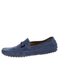 Pre Owned Tod's Blue Suede Bit Loafers Size 44.5