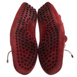 مملوكة مسبقًا Tod’s Red Suede Leather Bow Slip On Loafers Size 45.5