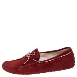 مملوكة مسبقًا Tod’s Red Suede Leather Bow Slip On Loafers Size 45.5