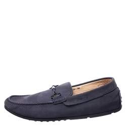 Pre Owned Tod's Blue Nubuck Braided Bit Loafers Size 41.5