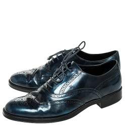 Tod's Two Tone Blue/Black Leather Lace Up Brogue Oxfords Size 41