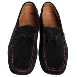 Pre Owned Tod's for Ferrari Black Suede Bow Loafers Size 44