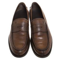 Pre Owned Tod's Brown Leather Penny Loafers Size 42.5