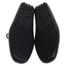 Pre Owned Tod's Black Leather Gommino Bow Loafers Size 41