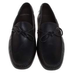 Pre Owned Tod's Black Leather Gommino Bow Loafers Size 41