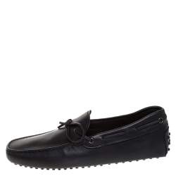 Pre Owned Tod's Black Leather Gommino Bow Loafers Size 41