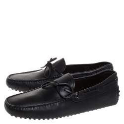 Pre Owned Tod's Black Leather Gommino Bow Loafers Size 41