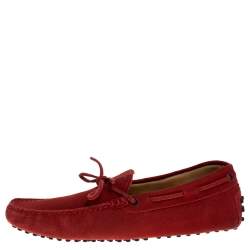 Tod's Red Suede Bow Detail Driving Loafers Size 42