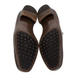 Pre Owned حذاء لوفرز تودز بطراز سليب أون مزين بشعار الماركة حرف تي مزدوج حواف جلد بني مقا س 42.5