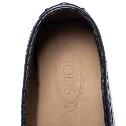 Pre Owned Tod's Black Croc Embossed Leather Double T Loafer Size 42.5