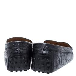 Pre Owned Tod's Black Croc Embossed Leather Double T Loafer Size 42.5