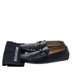 Pre Owned Tod's Black Croc Embossed Leather Double T Loafer Size 42.5