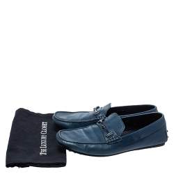 مملوكة مسبقًا حذاء لوفرز تودز مزين بشعار الماركة حرف تي مزدوج جلد أزرق مقاس 42.5