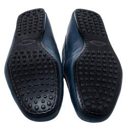 مملوكة مسبقًا حذاء لوفرز تودز مزين بشعار الماركة حرف تي مزدوج جلد أزرق مقاس 42.5